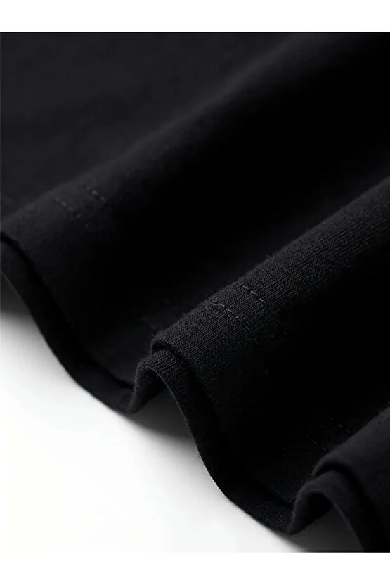 AICG Ön Arka Baskılı Bisiklet Yaka Kadın Oversize Bisiklet Yaka T-shirt - Siyah