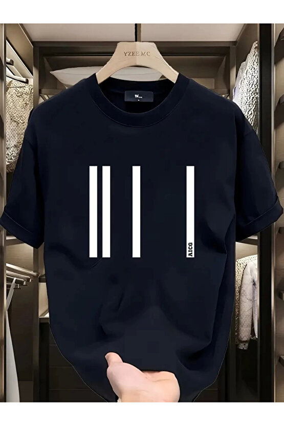 AICG Ön Arka Baskılı Bisiklet Yaka Kadın Oversize Bisiklet Yaka T-shirt - Siyah