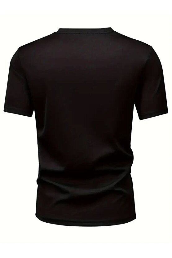 201 Penye Compack Baskılı Oversize Bisiklet Yaka Kısa Kol T-shirt - Siyah