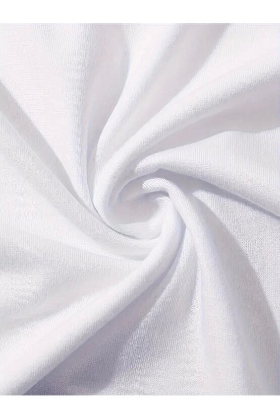 201 Penye Compack Baskılı Oversize Kahve Desenli Kadın Kısa Kol T-shirt - Beyaz