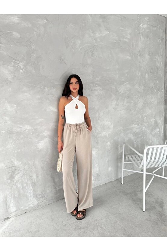 Ayrobin Oversize Kadın Pantalon - Bej