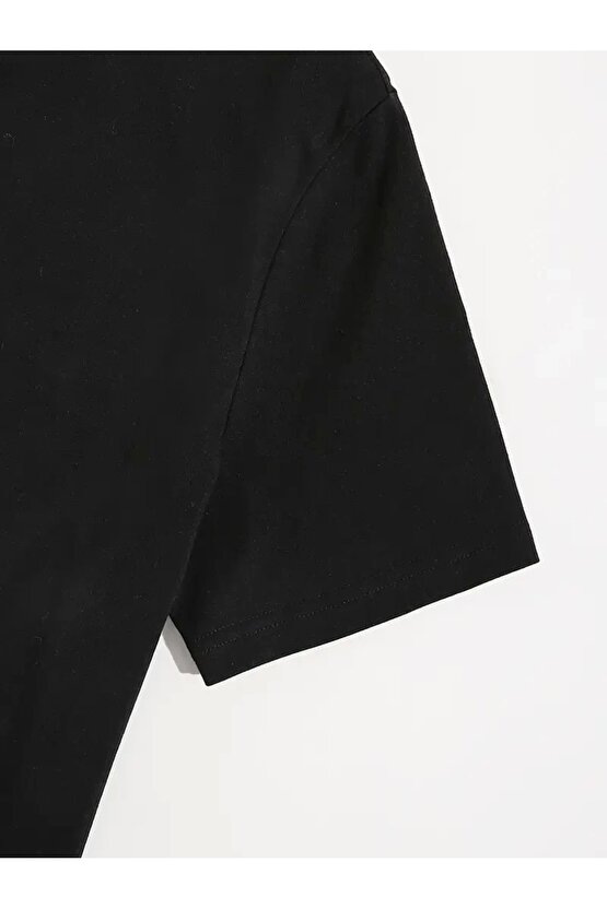 201 Penye Compack Shut up Baskılı Oversize Bisiklet Yaka Kısa Kol T-shirt - Siyah