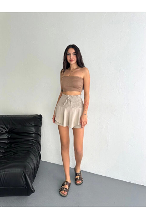 Ayrobin Şortlu Etek - Bej