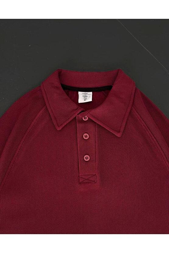 Yakalı Patlı Kısa Kol T-shirt - Bordo