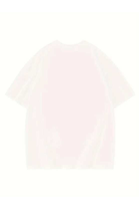 Thousand Baskılı Oversize Bisiklet Yaka T-shirt - Beyaz