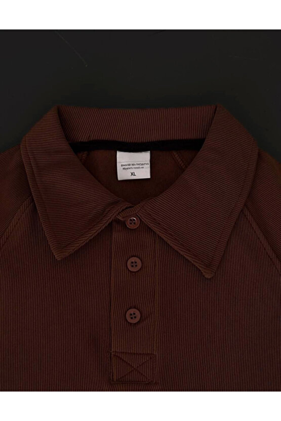 Velmora Premium Yakalı Patlı Kısa Kol T-shirt - Kahverengi -VLMR