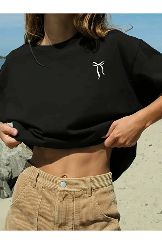 Fiyonk Baskılı Siyah Oversize Unisex T-shirt- Siyah