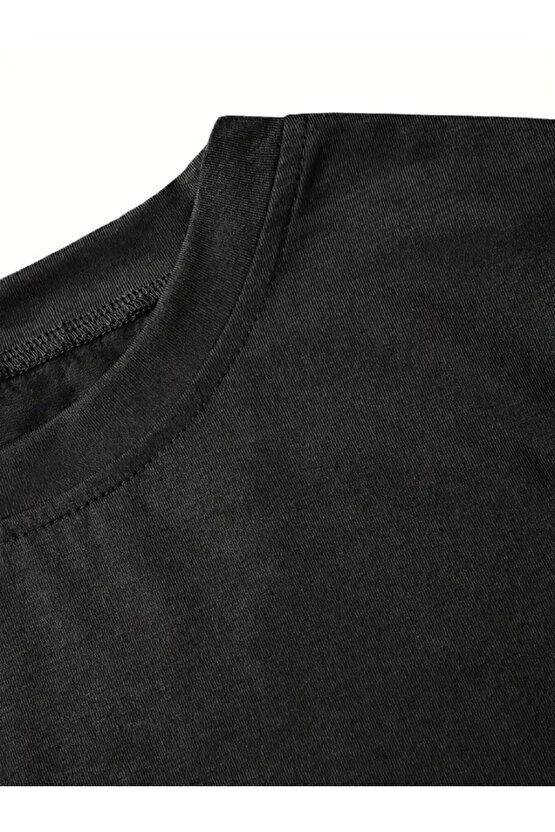 Fiyonk Baskılı Siyah Oversize Unisex T-shirt- Siyah