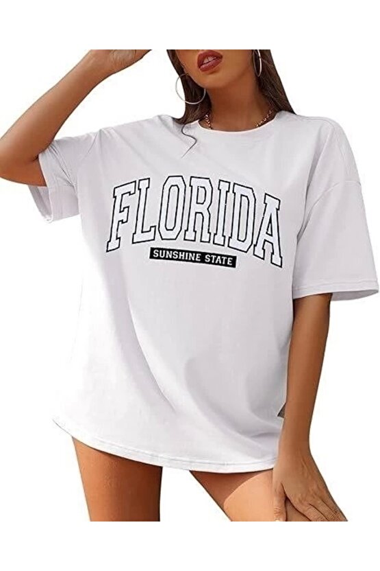 Kadın Bisiklet Yaka Baskılı T-shirt - Beyaz