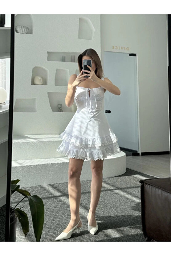 MİNİ ASKILI ELBİSE - BEYAZ