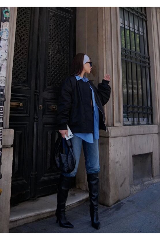 Cepli Bomber Ceket Mont - Siyah