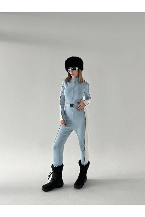 Kemer Detaylı Fermuarlı Tulum - Bebe Mavisi