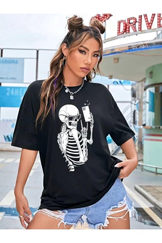 Baskılı Kadın T-shirt - Siyah