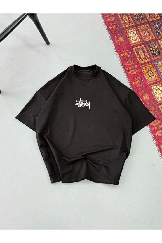munn collection Erkek Baskılı Oversize T-shirt - Siyah