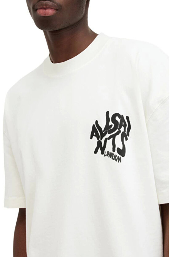 Erkek Baskılı Oversize T-shirt - Beyaz