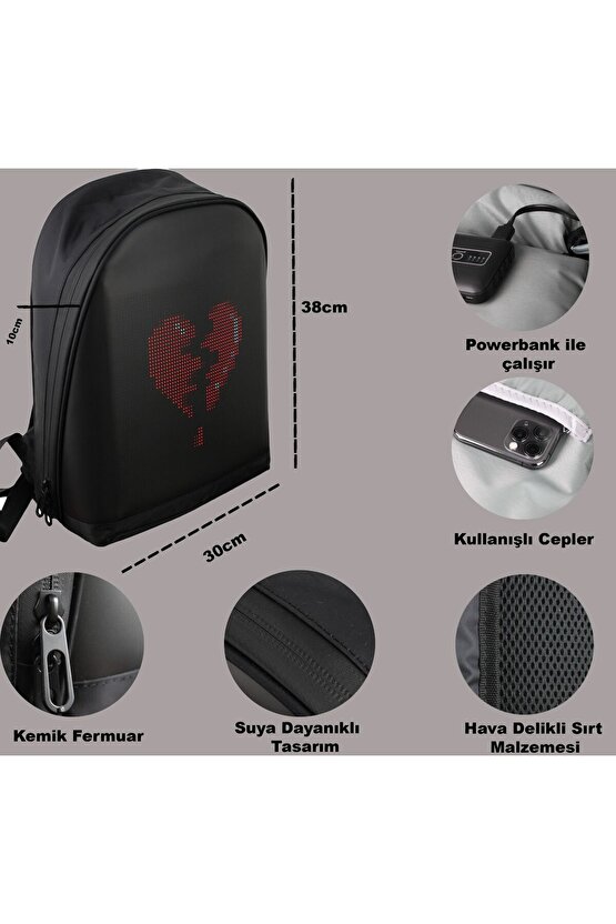 Led Ekranlı Motorsiklet Çantası Bluetooth APP Kontrollü Okul Sırt Çantası Gift Yazı Resim Pixell