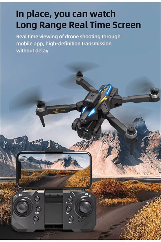 ÇİFT KAMERALI ENGEL KAÇINMA SENSÖRLÜ DRONE UZAKTAN KUMANDALI APP DESTEKLİ LED IŞIKLI QUADCOPTER