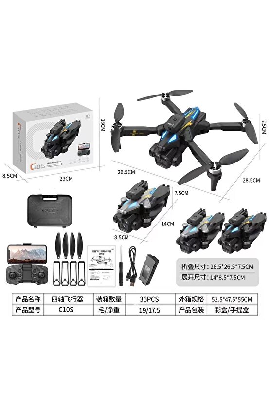 ÇİFT KAMERALI ENGEL KAÇINMA SENSÖRLÜ DRONE UZAKTAN KUMANDALI APP DESTEKLİ LED IŞIKLI QUADCOPTER