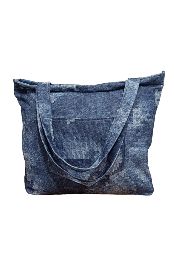 Blujin Desenli Piknik ve Deniz Cepli Fermuarlı Çanta - Mavi