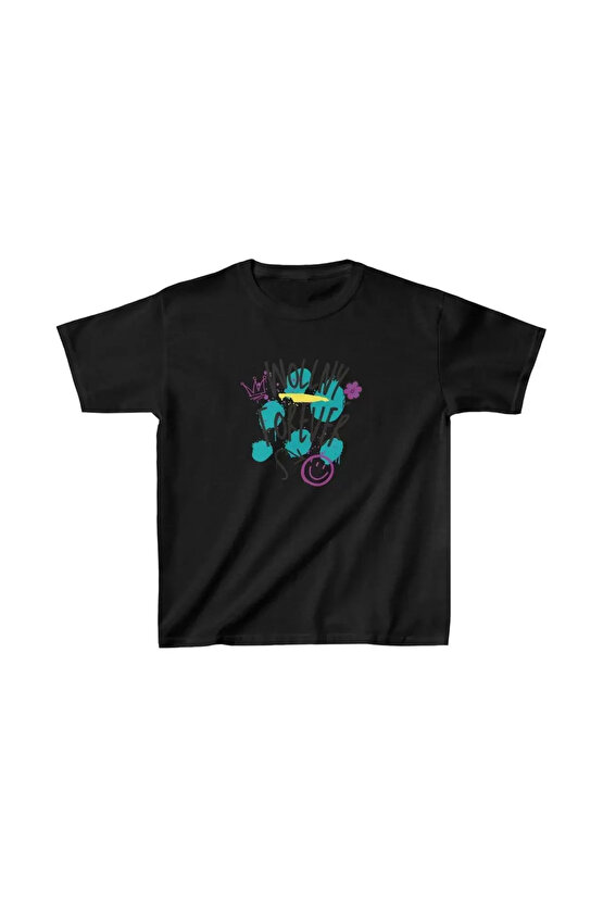 Unisex Çocuk Baskılı T-Shirt - Siyah