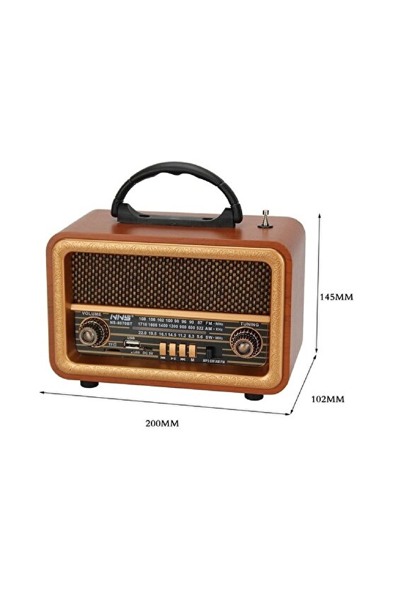 Kablosuz Nostaljik Radyo Bluetooth Hoparlör Fm Radio Sd Kart Usb Girişli Şarjlı Speaker