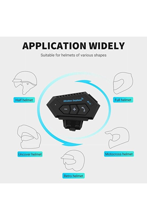Bt12 Bluetooth 5.0 Motorsiklet Interkom Mikrofonlu Kulaklık Kask Bluetooth Kulaklık