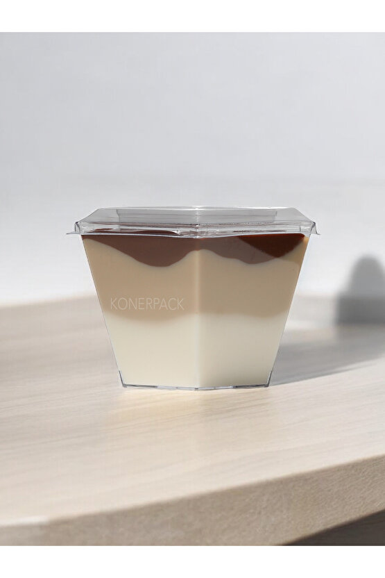 Prizma Tatlı Kasesi 100 Adet Kapak Dahil,Şeffaf Renk Magnolya kasesi,Mika Sert Plastik Tatlı Kasesi