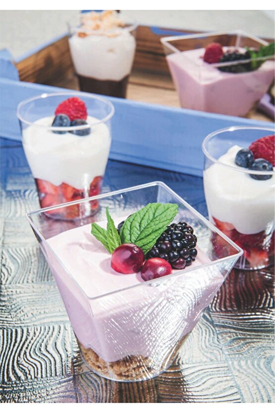 60cc Mika Kübik Magnolia Bardağı Prizma Tatlı Kasesi Sunum Kabı Üçgen 50 adet Tatlı Meze&Salata