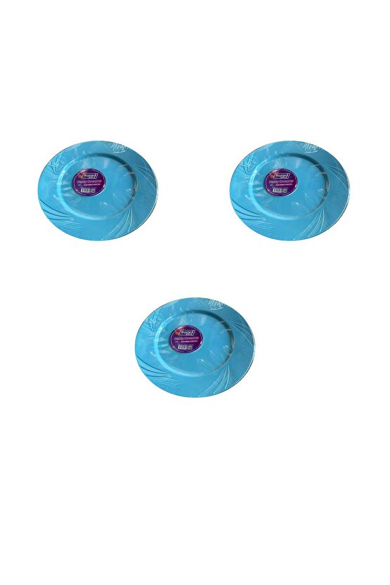 Kullan At Parti Davet Sunum Servis Plastik Sert Mika Tabak - 26 Cm. - Turkuaz - 6 Adetlik 3 Paket