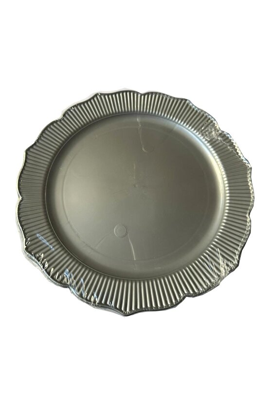 Davet Doğum Günü Parti Sert Plastik Yuvarlak Mika Tabak - 18 Cm. - Gri - 6lı 5 Paket