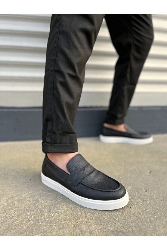 JY180 Estilo X Bağcıksız Cilt Erkek Günlük Spor Klasik Ayakkabı CBT - Siyah
