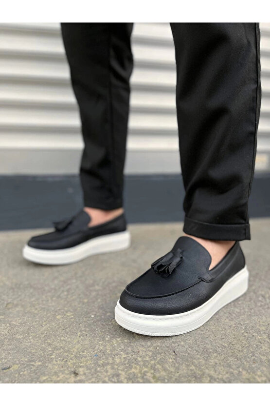 JY154 Blaze Bağcıksız Püsküllü Cilt Erkek Günlük Spor Klasik Ayakkabı CBT - Siyah