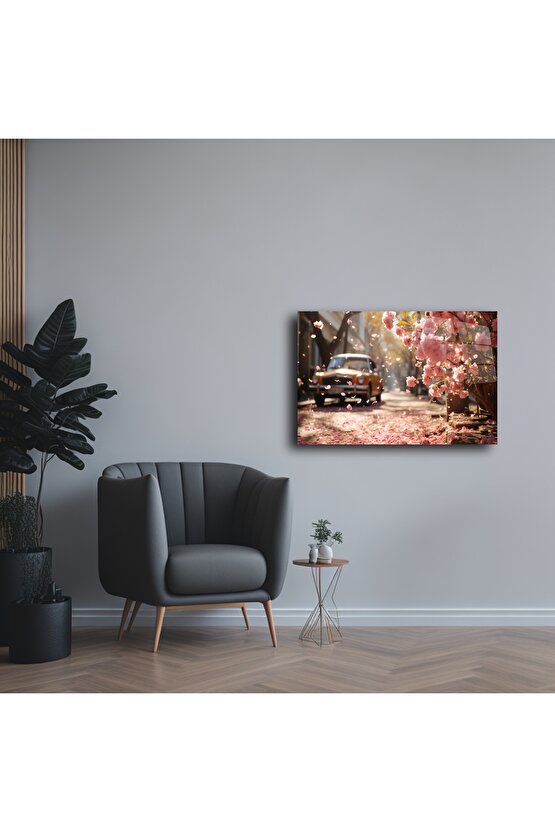 Vintage Çiçekli Manzaralı Cam Tablo