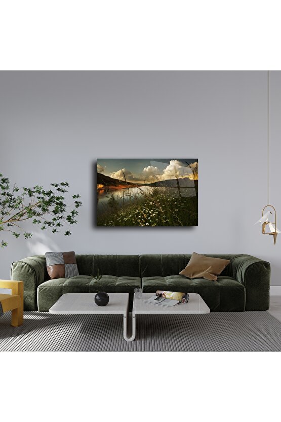 Doğal Manzara Çiçekli Cam Tablo