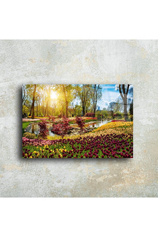 Bahar Ağaçlı Manzara Cam Tablo