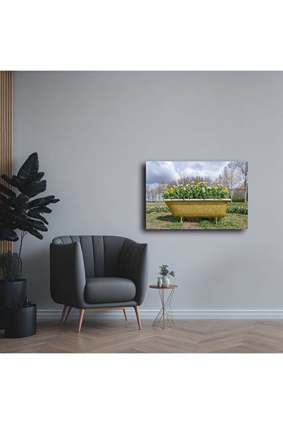 Cam Üzerine Sarı Küvet Çiçek Tablosu