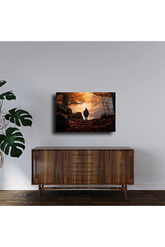 Sonbaharda Yürüyüş Temalı Cam Duvar Tablosu