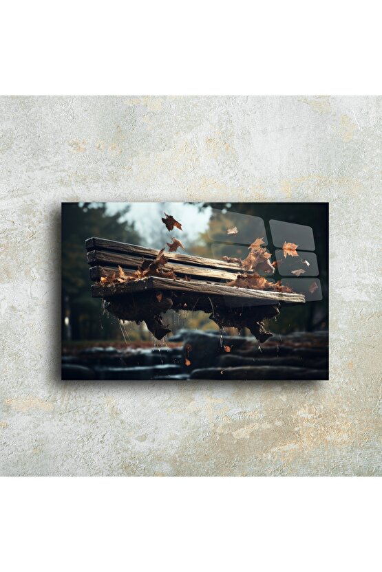 Cam Duvar Tablosu Uçan Bank ve Sonbahar Yaprakları