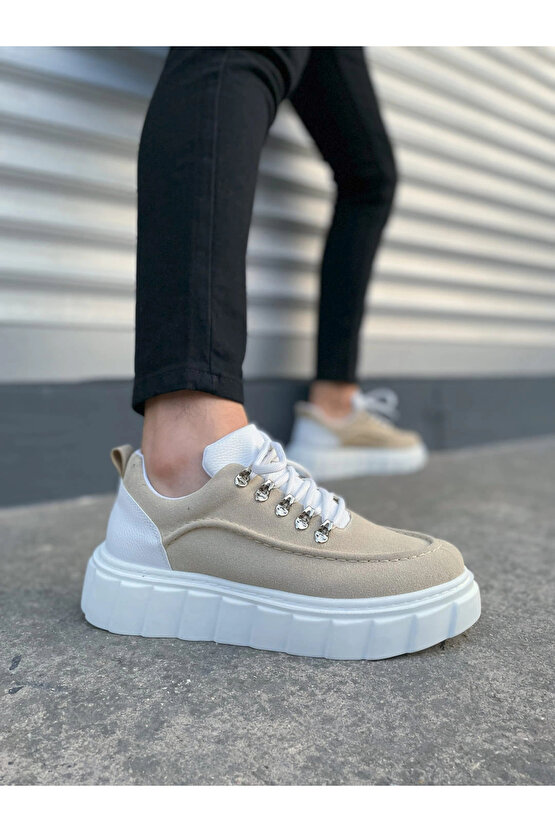 JY010 Cloud Bağcıklı Süet Erkek Günlük Sneaker Ayakkabı SBT - KremBeyaz