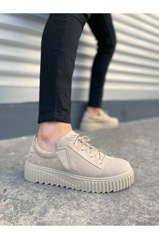 JY502 Bold Bağcıklı Süet Erkek Günlük Sneaker Ayakkabı SKT - Krem
