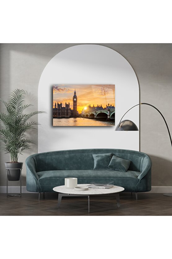 Big Ben Londra Gün Batımı Manzaralı Cam Tablo