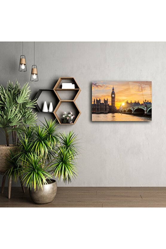 Big Ben Londra Gün Batımı Manzaralı Cam Tablo