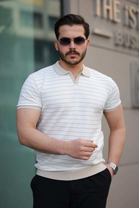 munn collection Erkek Kısa Kollu çizgi Desenli örme Kumaş Tshirt