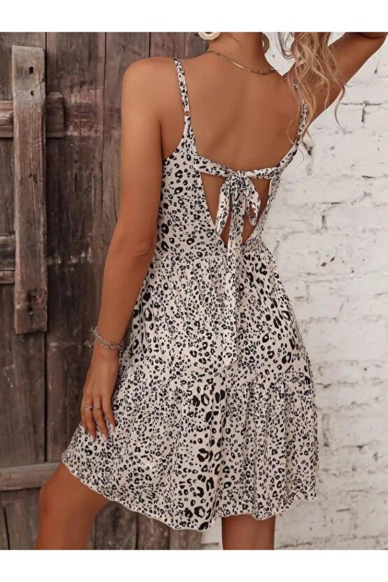 Kadın Ip Askılı Sırttan Bağlamalı Fırfırlı Süprem Elbise