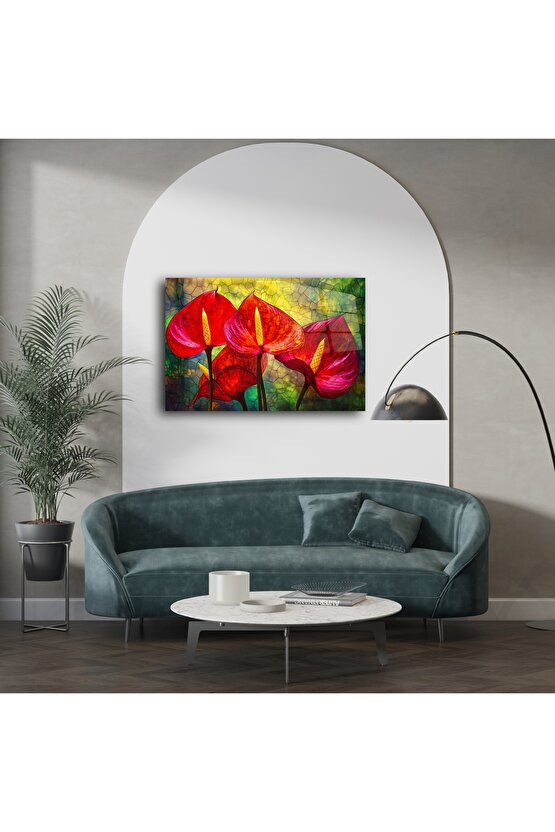 Vitray Görünümlü Kırmızı Antoryum Duvar Sanatı