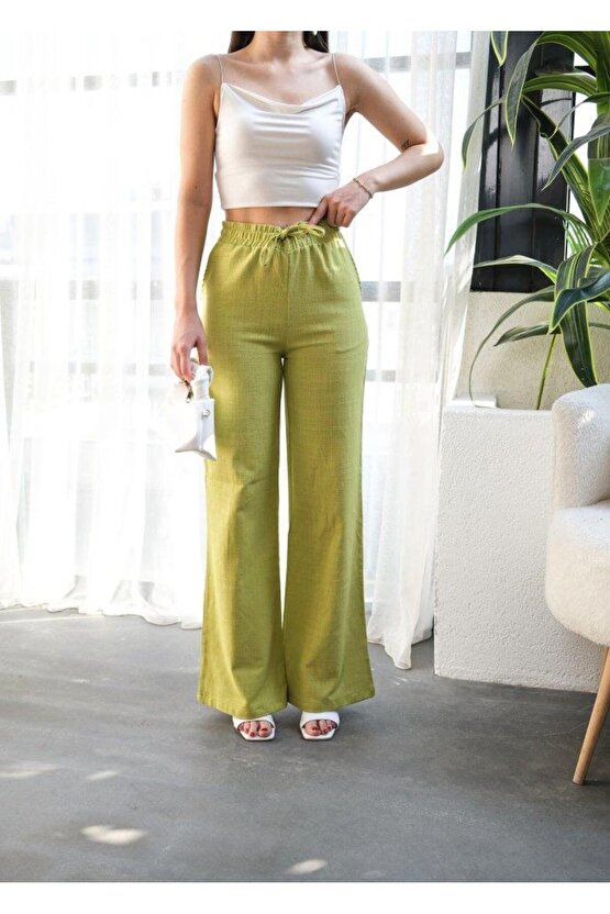 Beli astikli Ve Bağcikli Keten Pantolon