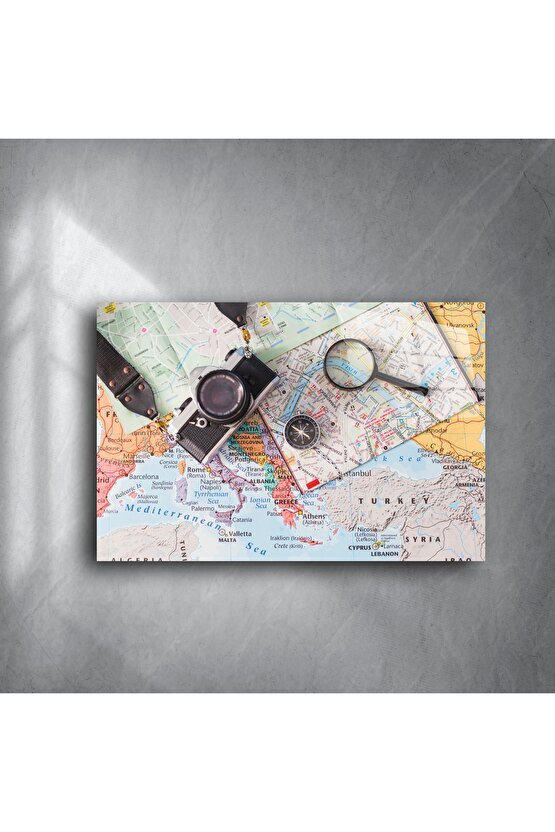 Retro Seyahat Temalı Cam Tablo
