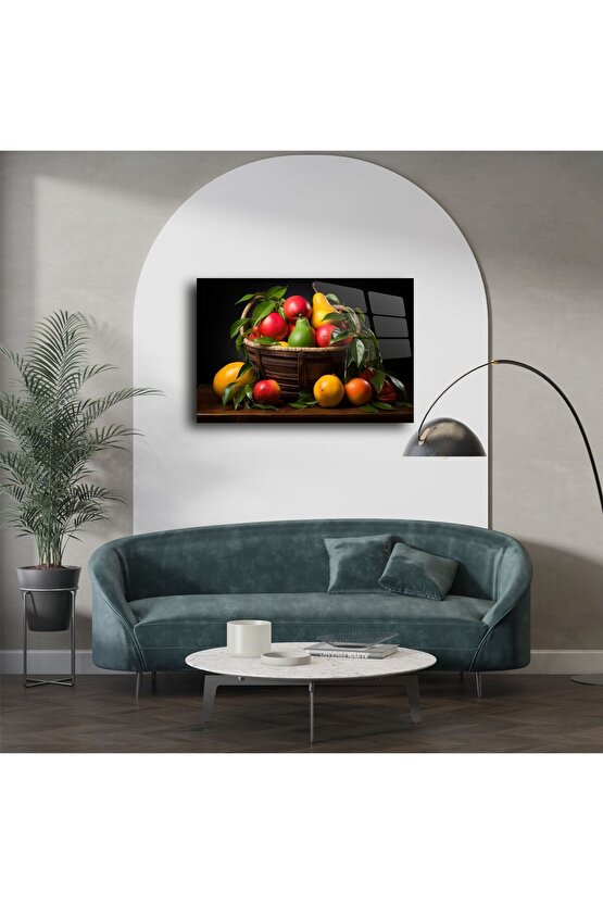 Canlı Tropikal Meyve Sepeti Cam Tablo