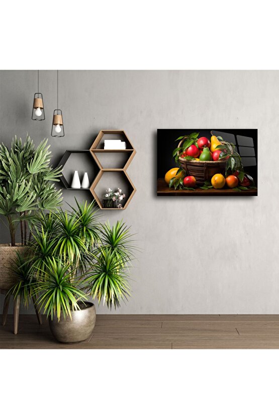 Canlı Tropikal Meyve Sepeti Cam Tablo