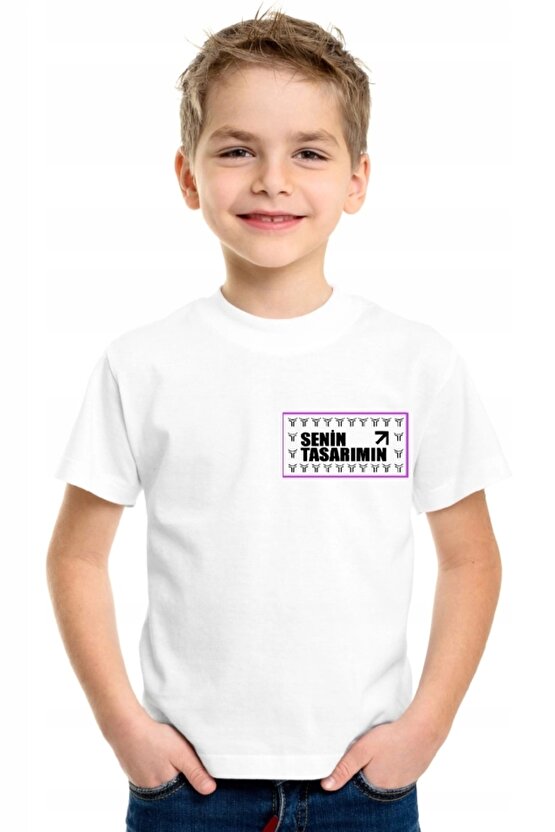 Çocuk Ön Arka Sizin Tasarımınız Basic Tshirt - Beyaz